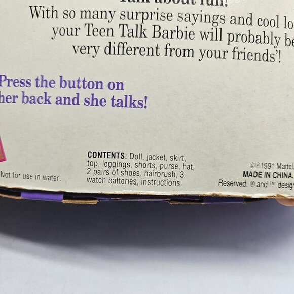 Teen Talk Barbie Doll Mattel 1991 New In Box Talking Feature Collectible READ ME - Picture 7 of 9